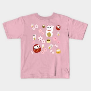 Lucky Cat and Cherry Blossom Medley Kids T-Shirt